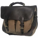 Load image into Gallery viewer, Front and end view of Anglers Bag classic cross body messenger tan wax cotton with dark brown stout leather

