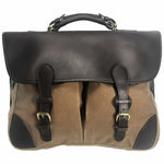 Load image into Gallery viewer, Front  view of Anglers Bag classic cross body messenger tan wax cotton with dark brown stout leather
